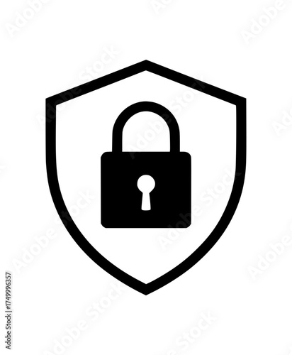 Black padlock icon inside shield outline