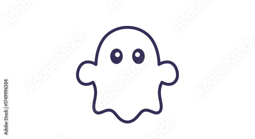 Cute cartoon ghost character with big blue eyes and a friendly wave appearing at halloween parties and spooky events isolated on white background