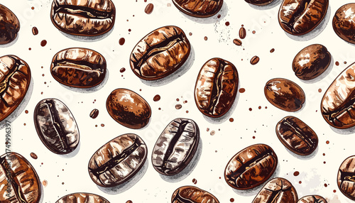 Seamless pattern of roasted coffee beans