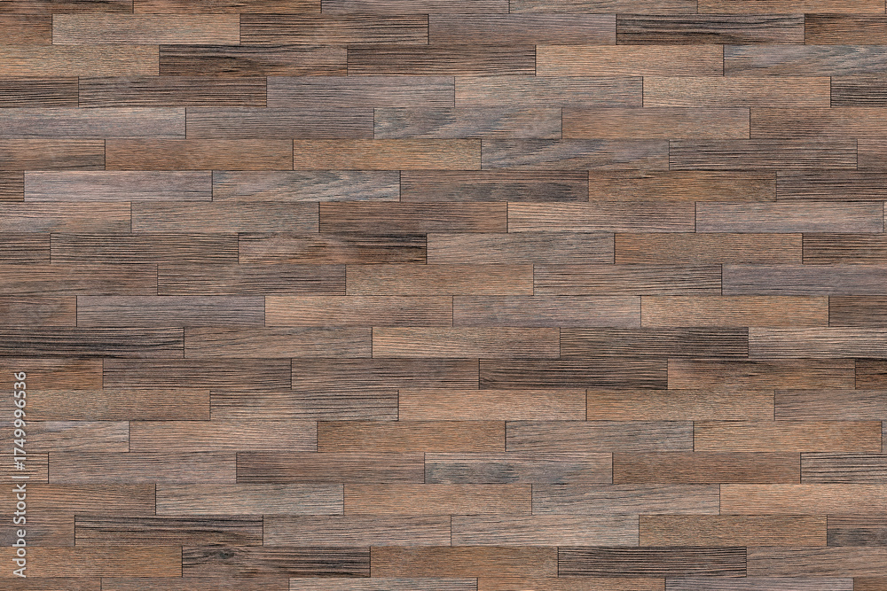 Obraz premium Parquet, texture of a modern wood floor with rectangular dark brown and gray planks in a horizontal pattern. This detailed surface is ideal for interior design backgrounds.