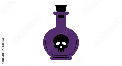 Spooky purple potion bottle with skull and crossbones symbol for halloween celebrations and mysterious concoctions isolated on white background