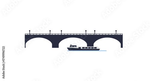 Iconic city bridge architecture over waterway with boat traffic a timeless landmark scenic urban landscape isolated on white background