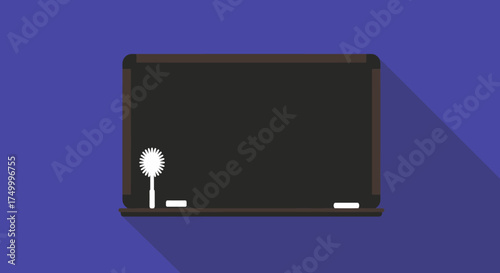 Empty blackboard with chalk and spoon shadowed on a blue background educational concept for learning and teaching ideas isolated on white background