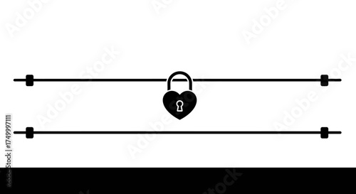 Elegant heart lock ornament decorative line separator with pound sterling symbol for financial security and love concepts isolated on white background