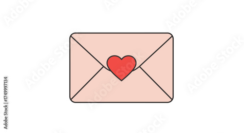 Pink envelope with red heart symbol expressing love and affection sent via mail or postal service for romantic occasions and greetings isolated on white background