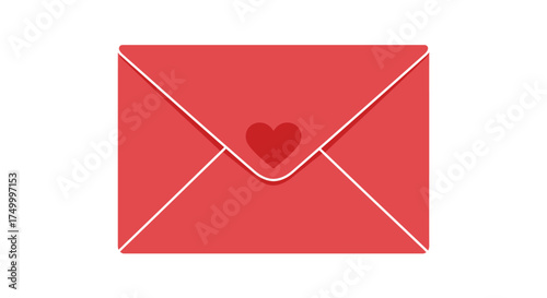 Red envelope with heart seal romantic communication love letter valentine's day greeting card correspondence message isolated on white background