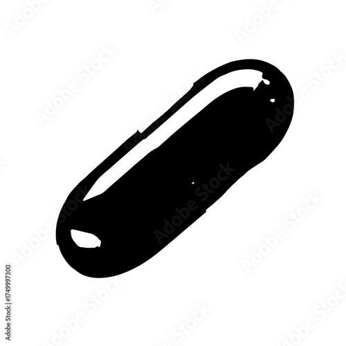 Black Capsule Silhouette - Simple, Opaque, Glossy Pharmaceutical Medicine Symbol.