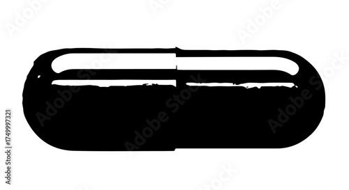 Black Capsule Pill with Smooth Surface and Distinctive Two-Part Design.