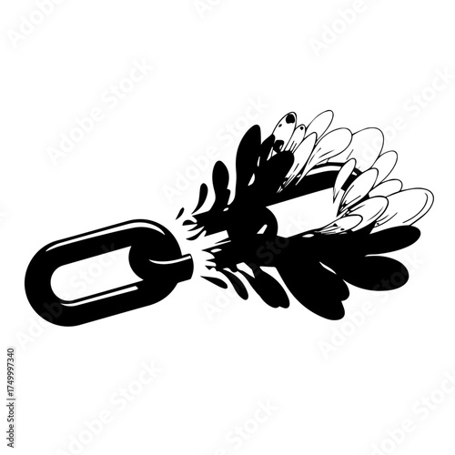 Black Chain Link Exploding into Abstract Floral Elements Symbolic Concept.