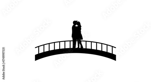 Romantic silhouette couple kissing on arched bridge romantic symbol of love togetherness romantic scene isolated on white background