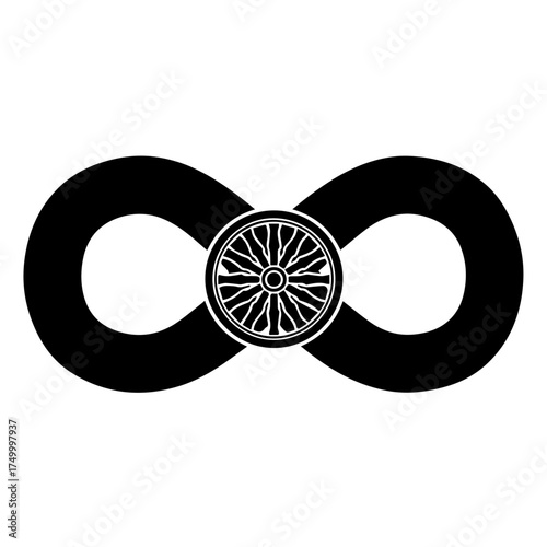 Black Infinity Symbol with Detailed Wheel Design in the Center.