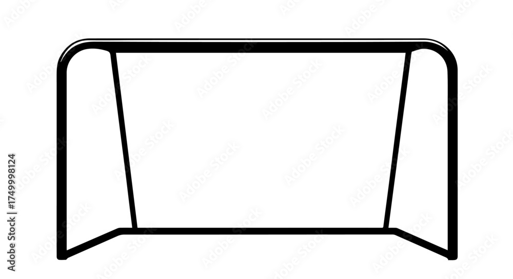 Fototapeta premium Black Metal Soccer Goal with Curved Top and Angled Supports, Isolated.