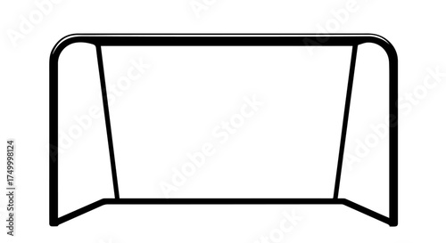 Black Metal Soccer Goal with Curved Top and Angled Supports, Isolated.