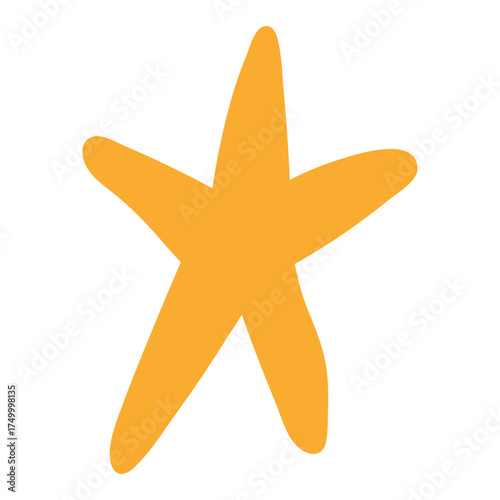 Five pointed yellow star isolated on transparent. Hand drawn flat vector illustration. Traditional Christmas, New Year, seasonal design element, holiday clip art. Starry sky, space, cosmos, galaxy