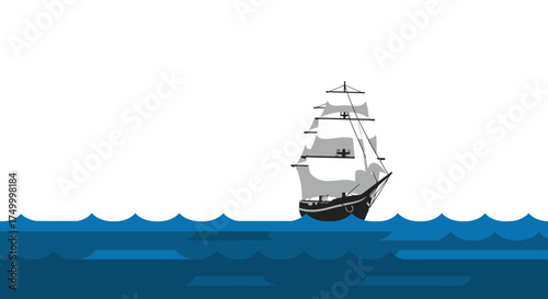 Majestic tall ship sailing across open blue ocean waters under a bright sky nautical adventure and maritime exploration isolated on white background