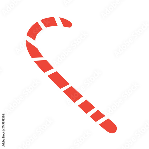 Red and white sugar cane candy isolated on transparent. Hand drawn flat vector illustration. Traditional holiday food, sweets, Christmas, New Year, seasonal design element, clip art