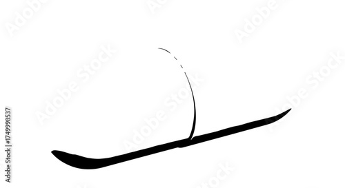 Black Silhouette of a Ski with a Single Pole, Isolated on White.