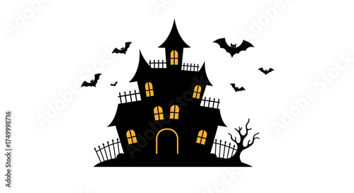 Spooky haunted mansion with bats flying around for halloween night scenes and decorations offering a creepy atmosphere and mysterious ambiance vector
