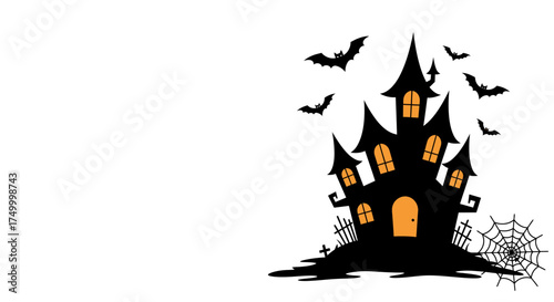 Spooky haunted mansion silhouette with bats and cobwebs for halloween celebrations and scary themed designs vector