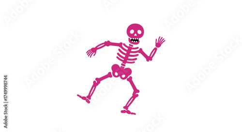 Dancing skeleton with red ribcage and skull fun halloween costume pose ready for spooky celebration and party fun vector