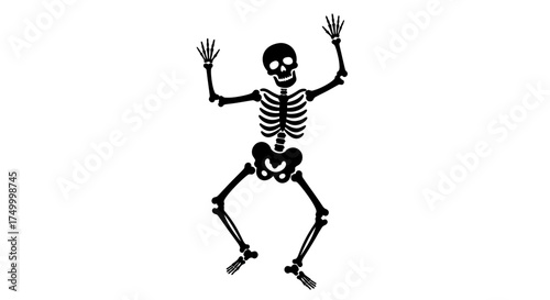 Dancing skeleton spooky halloween character fun silhouette silhouette animated ghostly figure with raised arms and legs vector