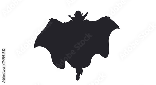 Silhouette of a powerful superhero cape billowing dramatically with arms outstretched symbolizing strength and freedom in flight vector