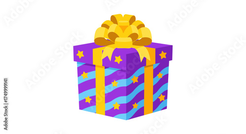 A beautifully wrapped gift box with a bright yellow ribbon and bow sitting on a white background.