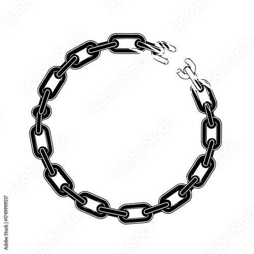 Broken Chain Circle Black and White Illustration of Freedom and Release.