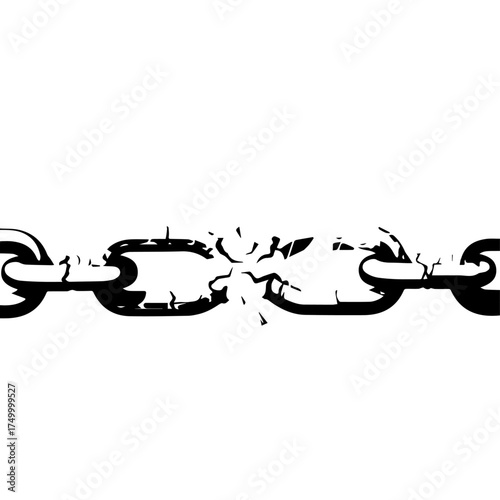 Broken Chain Illustration Black and White Depiction of Severed Links Freedom Concept.