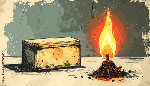 Chest near campfire with glowing embers