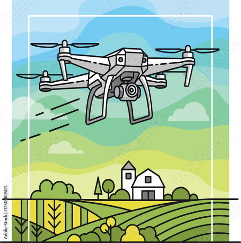 vector, drone technology illustration with agricultural background, poster, printing, background