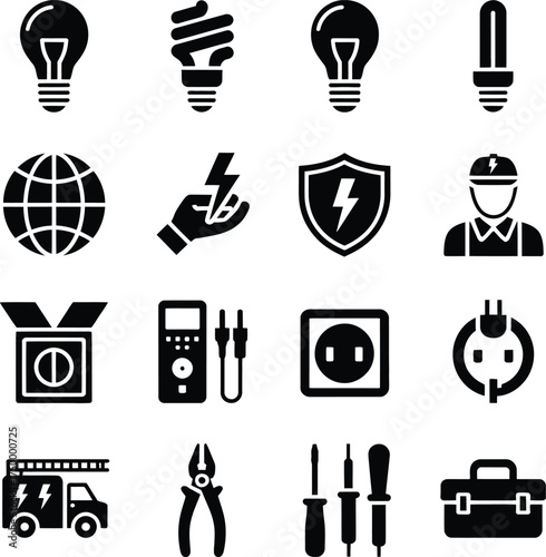 Set of Electrical and Electrician Tools and Symbols