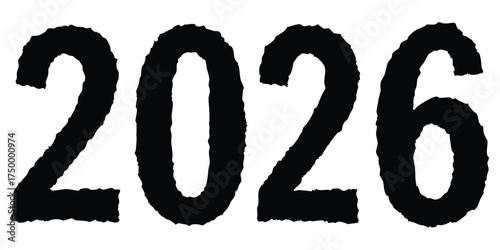 Grunge ripped paper number 2026 design with rough torn edges and textured surface, creative new year typography