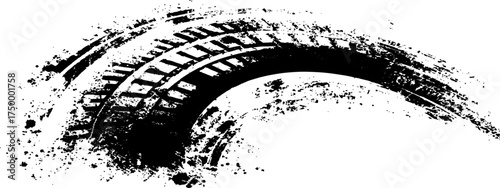 Vector black-and-white tire tracks and skid marks isolated white background. Tire trace track wheels texture and background,
