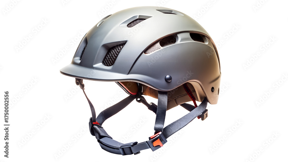 Fototapeta premium Gray bicycle helmet for safety isolated on transparent background, essential gear for cycling