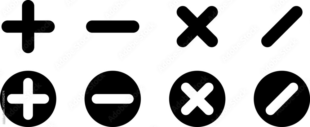 Obraz premium Basic math symbols plus minus multiply divide in two styles