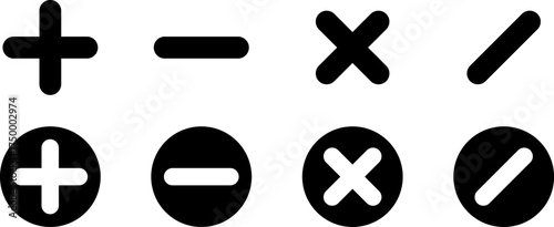Basic math symbols plus minus multiply divide in two styles