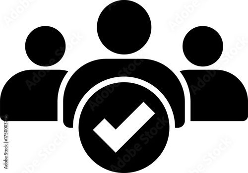 Teamwork and approved members icon with checkmark