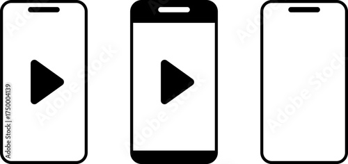 Three smartphone icons with play buttons and one blank