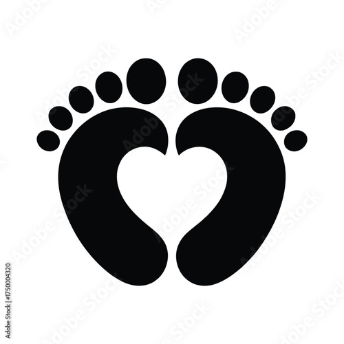 on a white background create a silhoutte of baby foot with heart in the middle