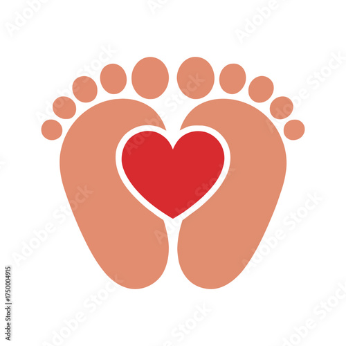 on a white background create a silhoutte of baby foot with heart in the middle