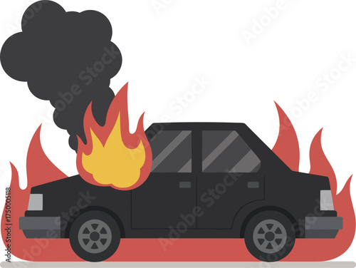 Burning Car with Flames and Heavy Black Smoke