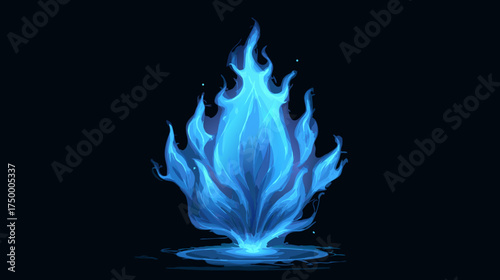 Ethereal blue flame, magical fire element on dark background, mystical energy, glowing fantasy effect, supernatural aura.