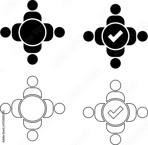 Four icons representing teamwork and approval