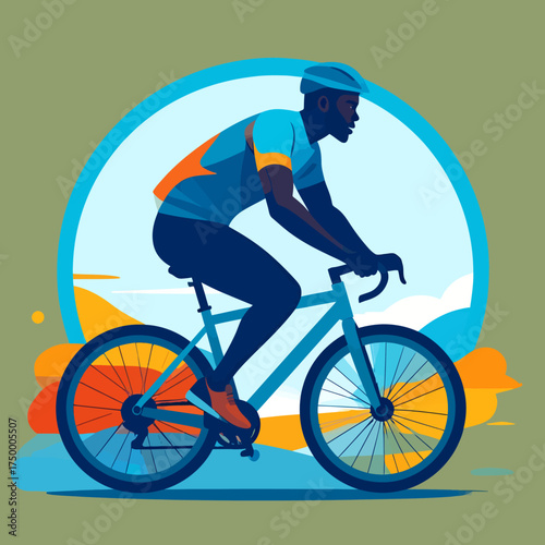 Cyclist riding bike outdoors with scenic background
