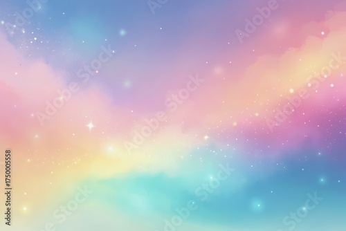 Soft pastel rainbow sky with glittering stars