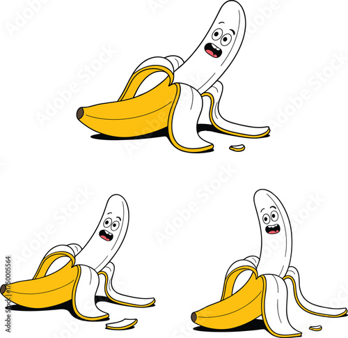 Peeled Banana Cartoon Character - Funny Fruit Mascot Vector