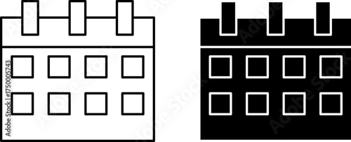 Simple outline and solid black icons of a building