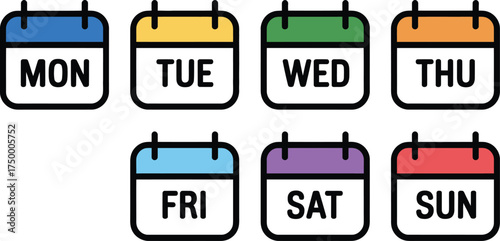  Days of the Week Calendar Icons Set