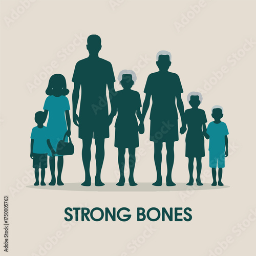 Vector design for World Osteoporosis Day, healthy vs osteoporotic bone comparison, doctor consultation, multi-generational bone health, floral patterned bones, flat vector, educational awareness